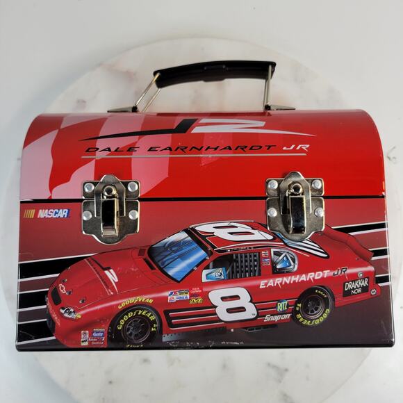 NASCAR Dale Earnhardt Jr Lunch Box  9"x6.5" Red 2004 No.8 Metal Dome Handle - Picture 7 of 16